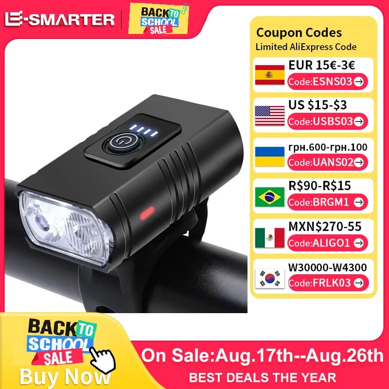 USB Rechargeable T6 LED Bike Light 6 Modes Front MTB Bicycle Headlight Flashlight Cycling Lamp for Night Riding Safety