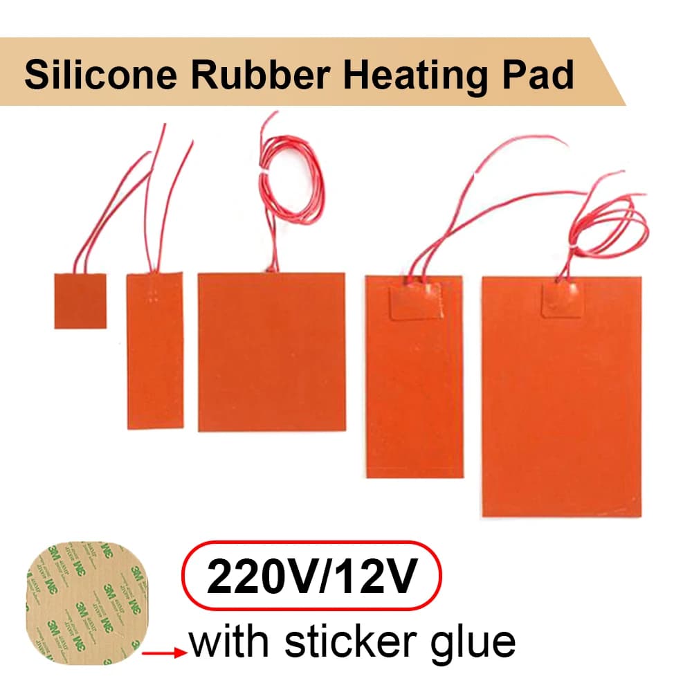 8Types Silicone Rubber Heating Pad Flat Heater Band Square Heated Bed Flexible Waterproof Fuel Water Tank Warming Accessories