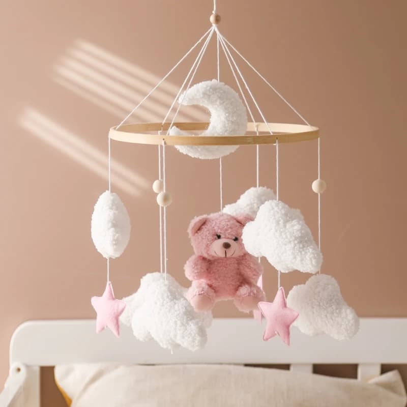 Baby Crib Mobile Rattle Toy 0-12Months Infant Soft Felt mobile Teddy Bear Bed Bell Hanging Toy Holder Bracket Crib Toy Gift