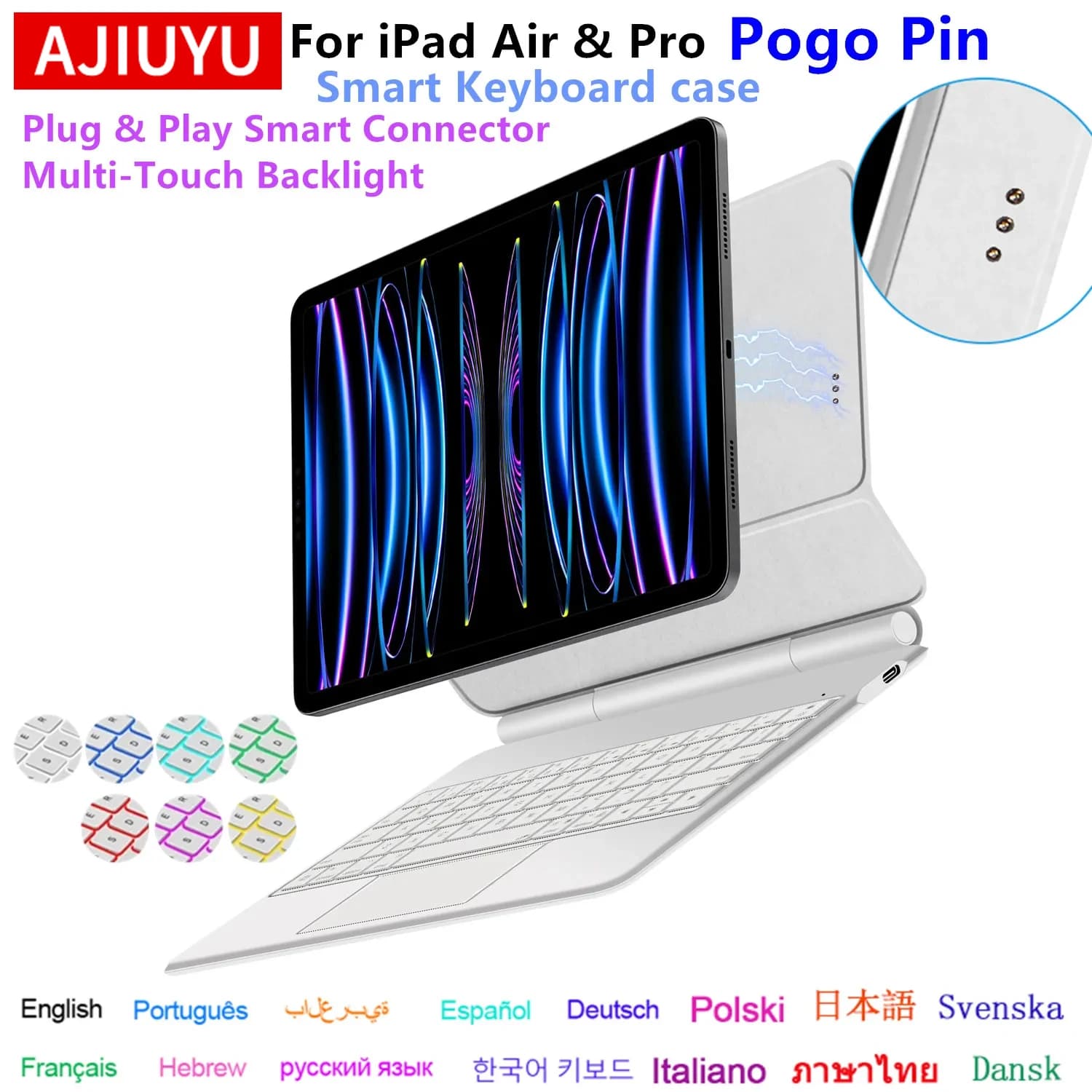 Pogo Pin Magic Keyboard For iPad Pro 11 12.9 Smart Case Keyboard Cover For iPad Air 11 13 M3/M4,Air 7 6 5 4 Multi-touch Backlit
