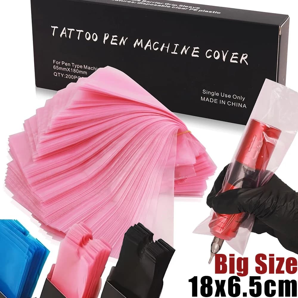 Big Size Tattoo Pen Machine Covers 200/100/50pcs Tattoo Cartridge Pen Bag Sleeves Durable Plastic Protection Tattoo Accessories