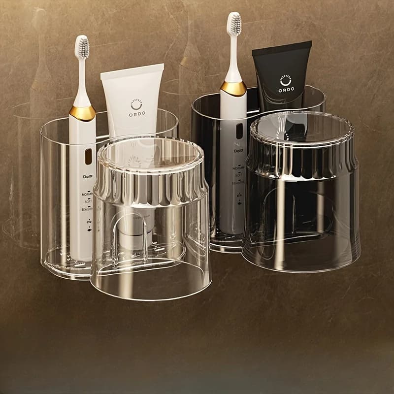2PCS/set Toothbrush holder with mouthwash cup, wall mounted toothbrush storage rack, bathroom storage rack, bathroom accessories