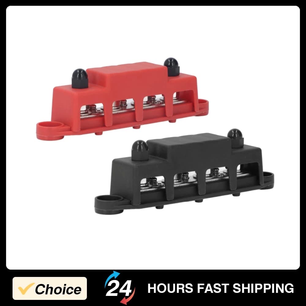 2Pcs Power Distribution Block Bus Bar 48V 250A M8 Screw 4 Terminal Power Distribution Block Automobile Boat Accessories