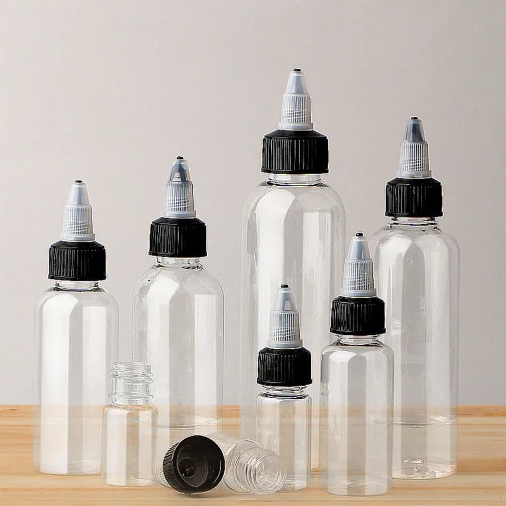 50pcs 30ml 50ml 100ml 150ml 200ml 250ml Plastic Bottle with Nozzle Empty Clear Squeezable Applicator Dispensing Bottle Paint ink