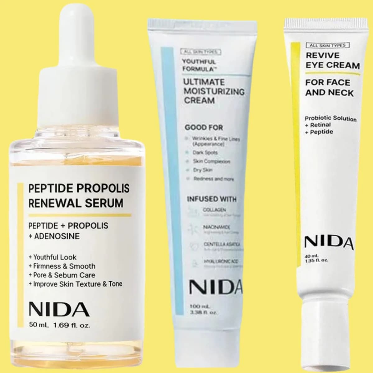 NIDA Propolis Peptide Rejuvenation Facial Serum Skin Barrier Double Repair Serum Firming & Smoothing Cream Facial Skin Care Set
