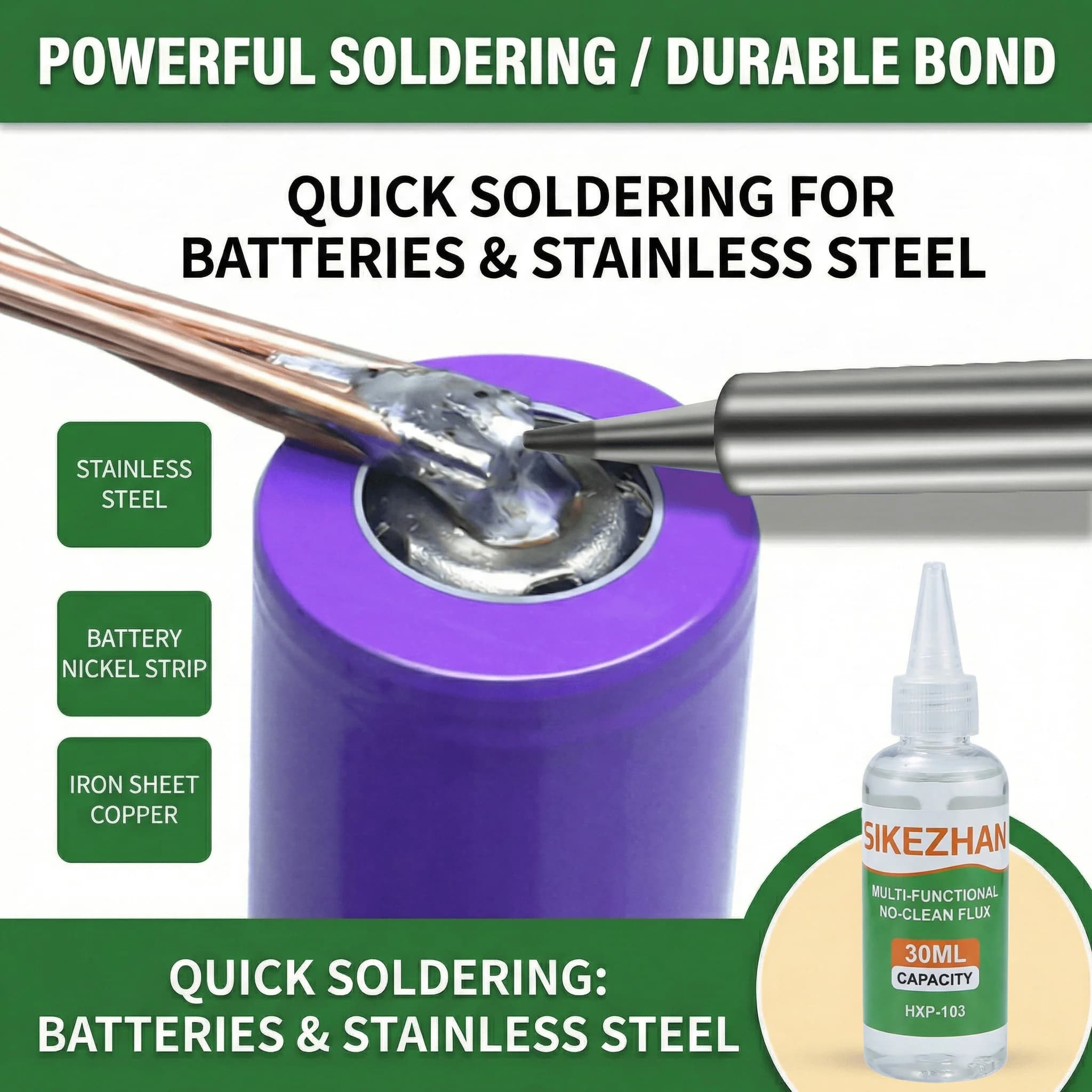 Stainless Steel Liquid Soldering Flux No-Clean Welding Fluid for Nickel Copper Iron 18650 Battery PCB Repair