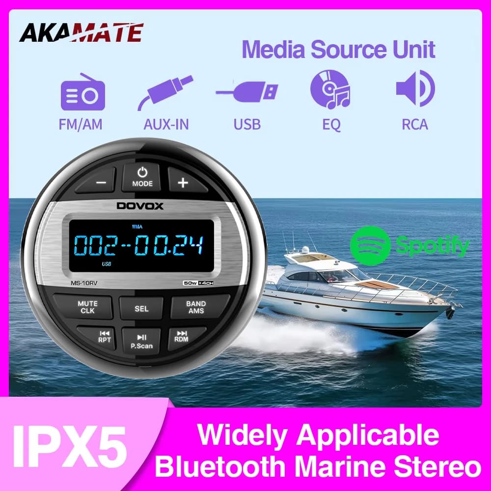 Boat Radio Media Player Marine Stereo MP3 Waterproof Bluetooth Audio Radio FM AM Receiver Fit for Harvesters ATV UTV SPA RZR