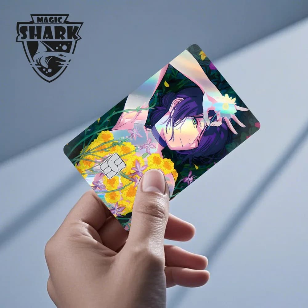 100% New Magic Shark Reze Pretty Girl Holographic Shinny Laser Skin Credit Debit Bank Film Cover Skin Sticker