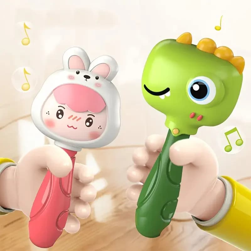 Cartoon Rattle, Newborn Sensory Grasp Toy, Chew-Safe Early Ed Handbell for Xmas & Bday Bite and Chew Toy Festival Gifts
