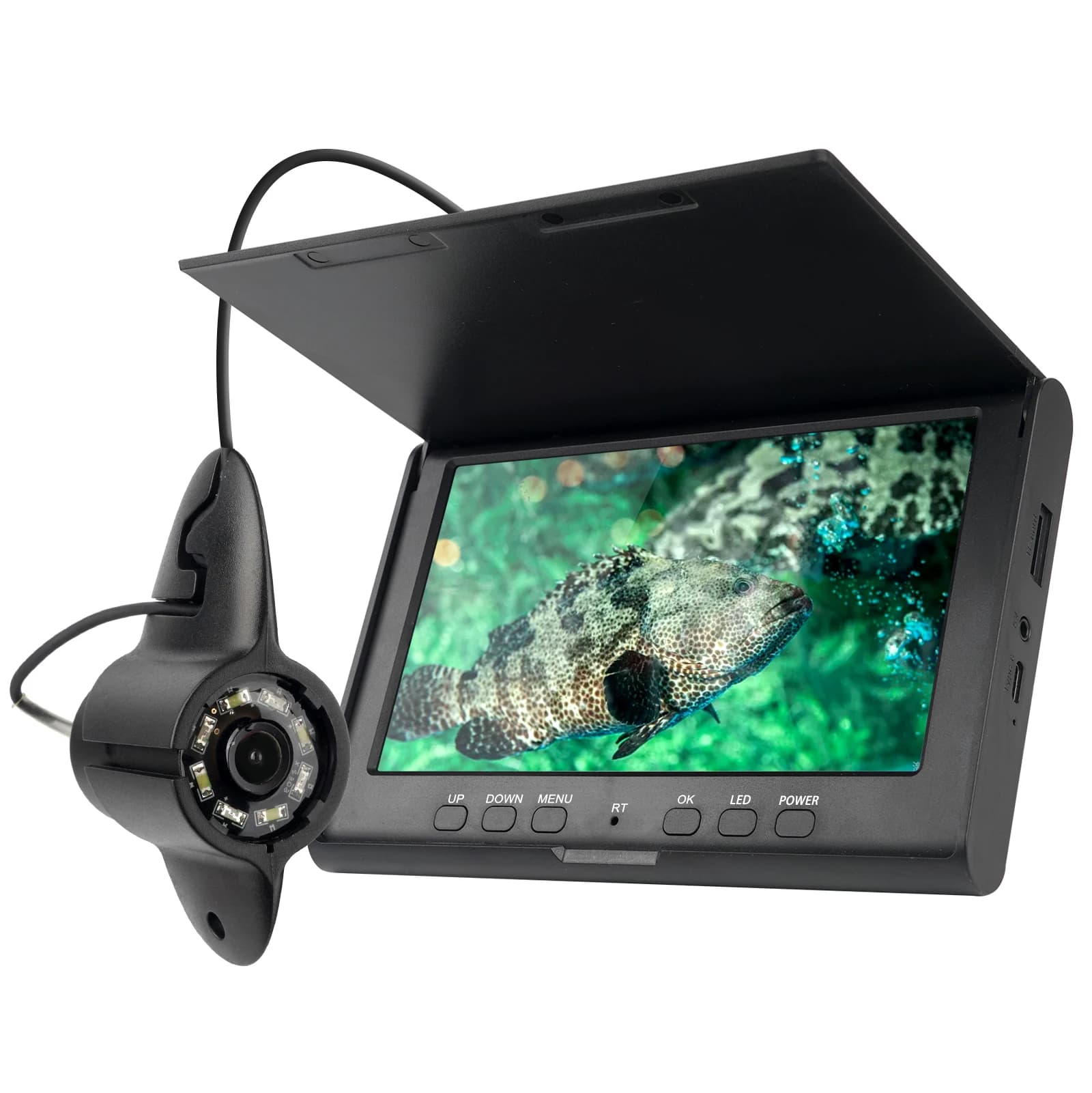 7 Inch 20M Cable Portable Underwater Fish Finder 8 LEDs Fishing Camera Fixed on Rod 1080P Monitor IP68 For Lake Ice Fishing