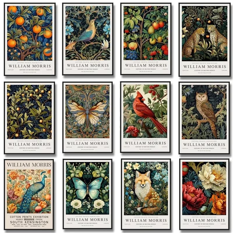 William Morris Museum Exhibition Poster Fox Bird Owl Fruit Butterfly Peacock Flower Canvas Painting Print Wall Decor Home Decor
