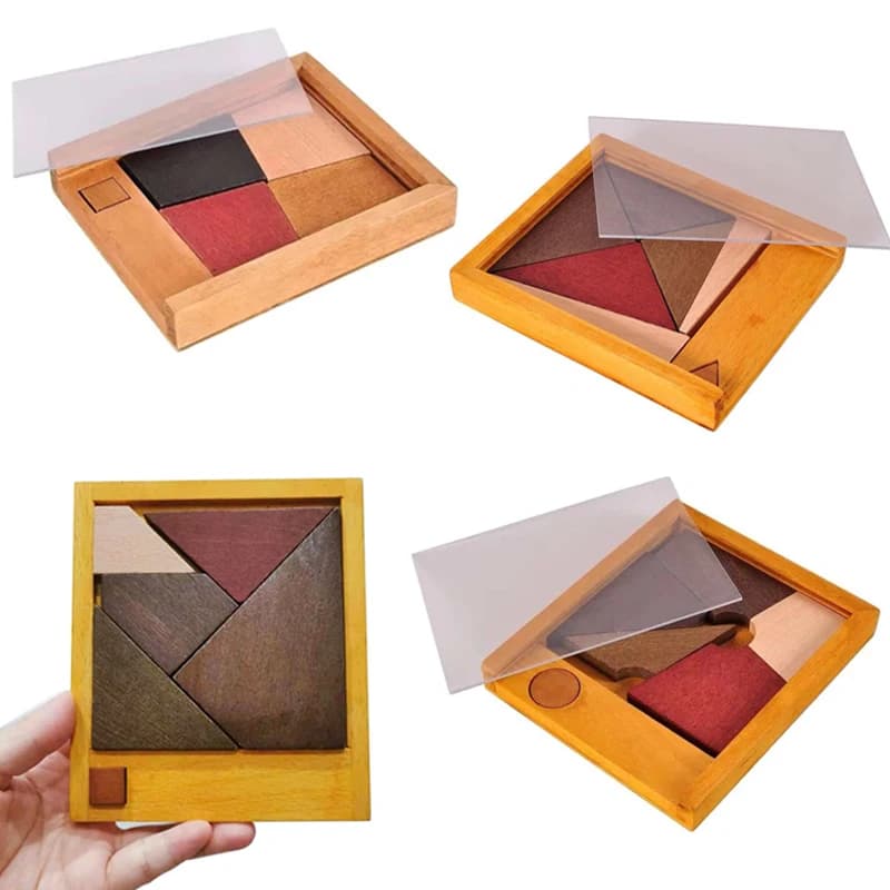 Wooden Brain Teaser Classic IQ Unique Tangram Puzzles for Adults Kids Problem Solving Educational Toys Intellectual Gifts
