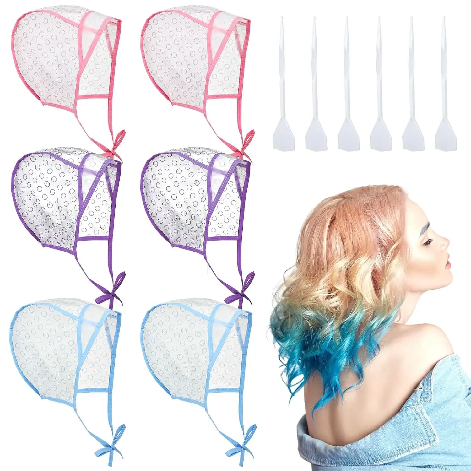 5pc Highlight Cap With Plastic Hooks, 3 Color Hair Cap Salon Hair Coloring Dye Cap Frosting Caps For Highlighting Hair Highlight