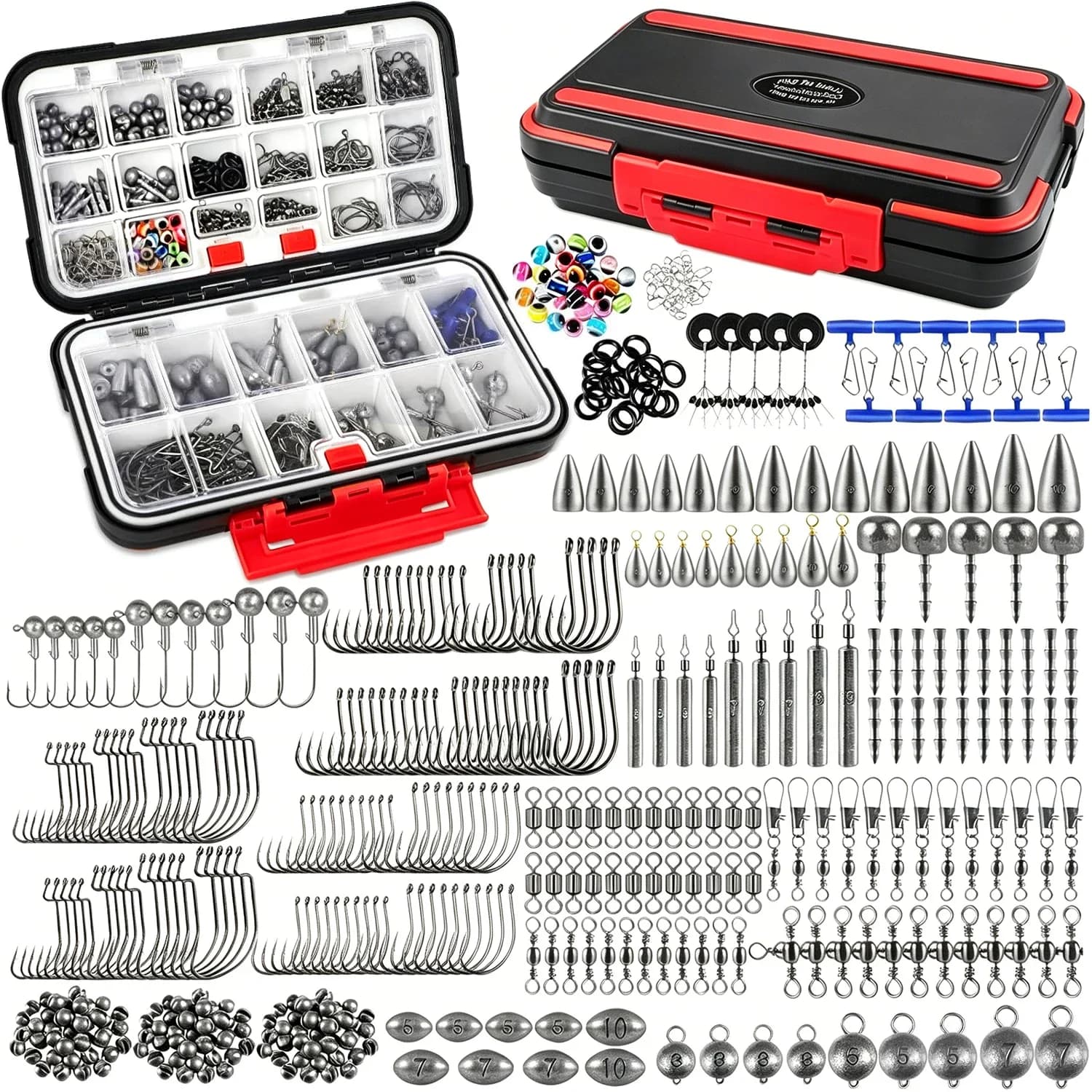 Fishing Accessories Set, 264/397pcs Fishing Tackle Box with Hooks, Weights Sinkers, Swivels, Beads, Fishing Gear