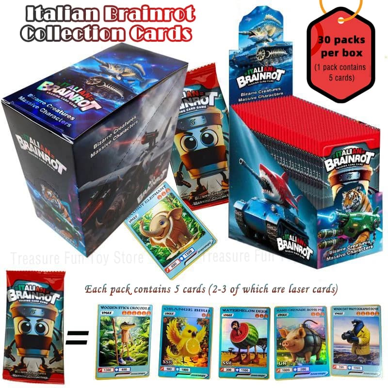30 packs a box Italian Brainrot Collection Cards Set Tralalero Tralala Cartoon Card Anime Characters Collection Flashcards Kids