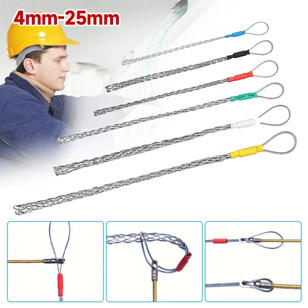 6 Colors Cable Puller Wire Grip Galvanizing Metal Cable Pulling Socks Mesh Puller Antislip Pipe Conduit Pull Net Cover 4-25mm