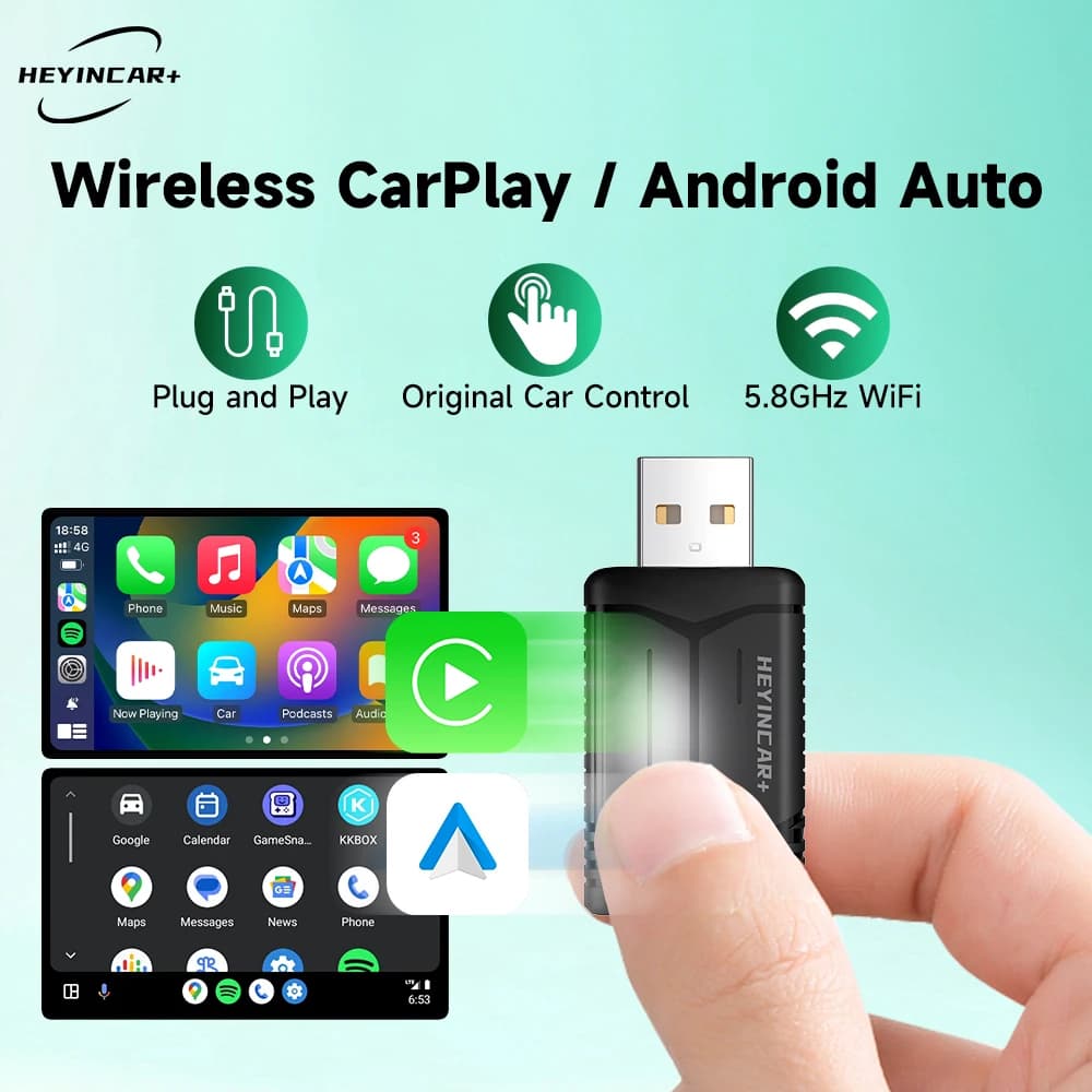 2026 HEYINCAR 2in1 Wireless Android Auto Adapter Carplay Smart Dongle Plug and Play For Kia Volvo Audi MG Opel VW Hyundai Jeep