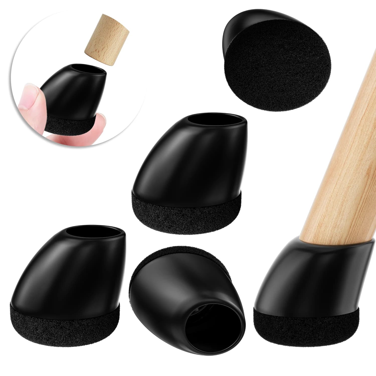 16PCS Silicone Chair Leg Caps Anti- Slip Round Angled Chair Legs for 15°-25° with Felt Pads Hardwood Floor No Noise No Scratches