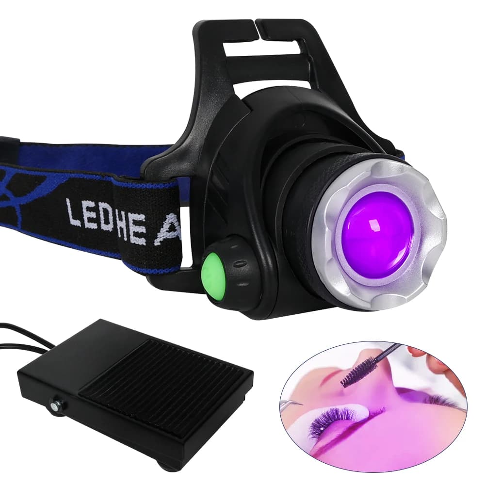 Beam Light UV Lash Hands Free Curing System for Eyelash Extensions with LED Headlamp & Foot Pedal Professional Lash Application