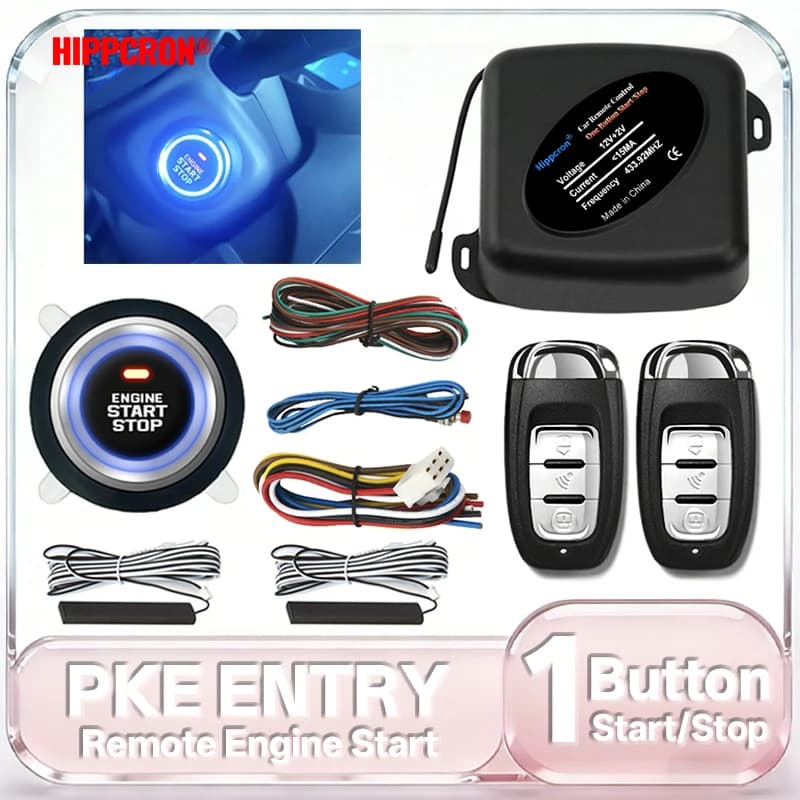 HIPPCRON PKE Car Keyless Entry Engine Start Car Alarm Remote Control Alarm System Push Button Remote Starter Stop Auto Universal