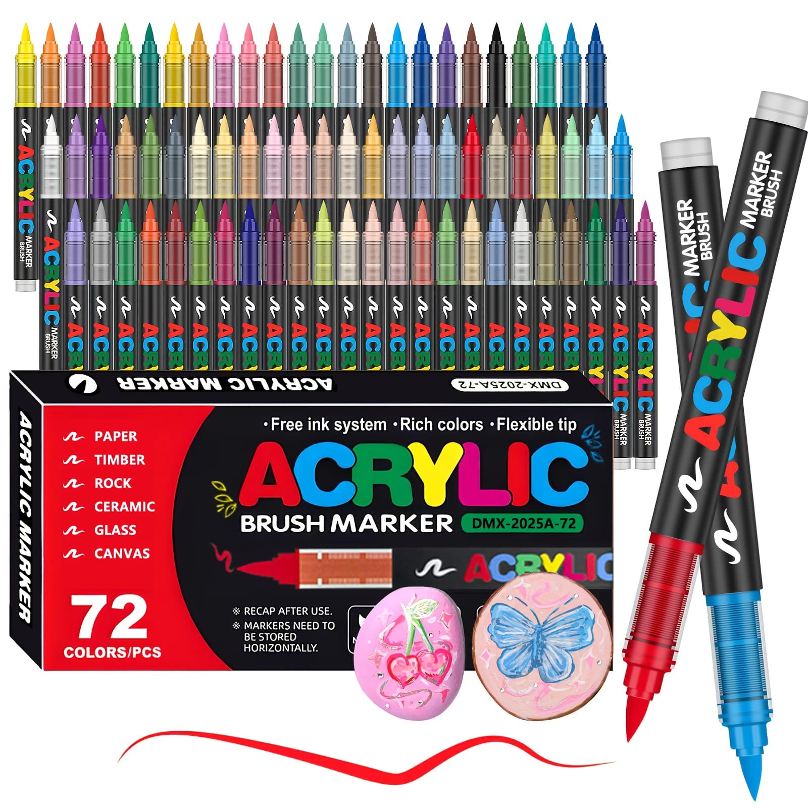 Acrylic  Markers Brush Tip Paint Marker 12-72 Colors Acrylic Paint Pen for Rock Canvas Wood Ceramic Adult Coloring DIY Crafts