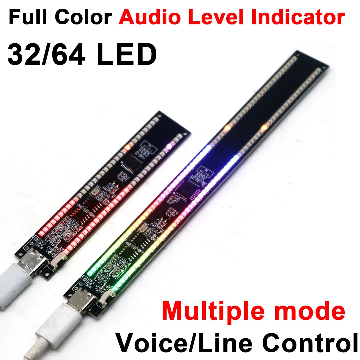 32/64 LED Audio Level Indicator Light Stereo Music Spectrum Display Rhythm Light TYPE-C USB Colorful Atmosphere Lamps VU Meter