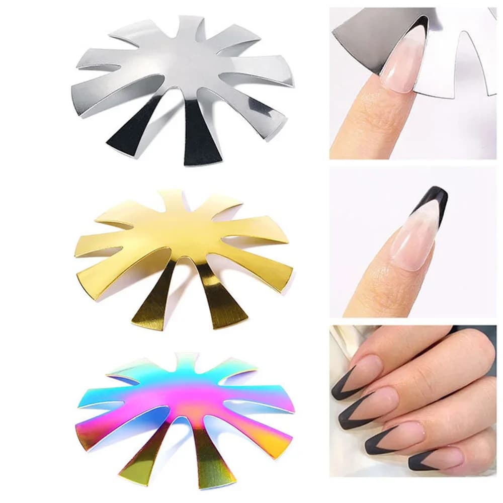 French Nail Edge Mold Gold Silver Multicolor V Line Smile Design, Almond Shape Acrylic Manicure Tools Professional Edge Trimmer