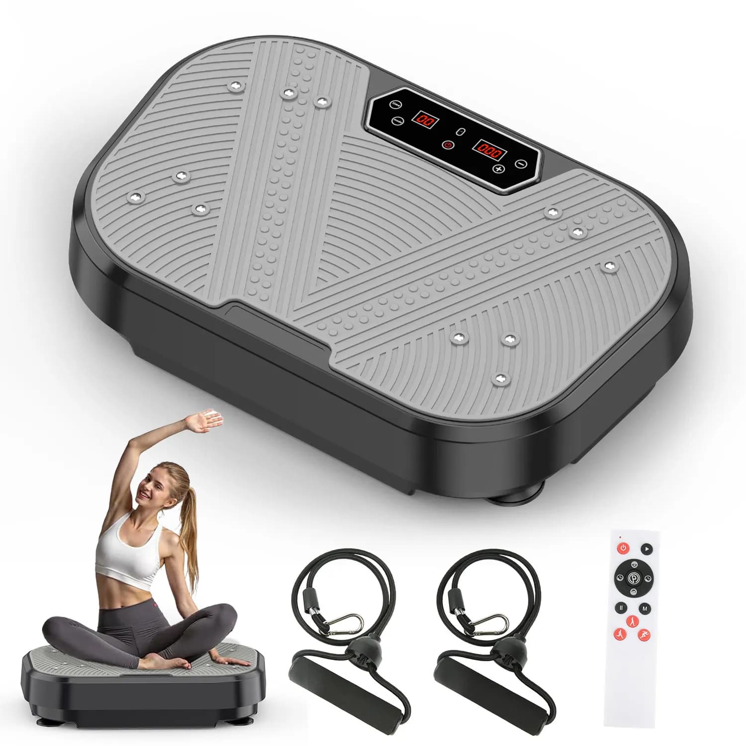 385lbs Vibration Plate Exercise Machine with Resistance Bands Fitness Plate Training Burning&Muscle Building Weight Loss&Shaping