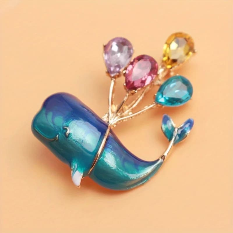 Shiny Cute Cartoon Animal Brooch Whale Corsage Accessorized with Balloons for Student Unisexes