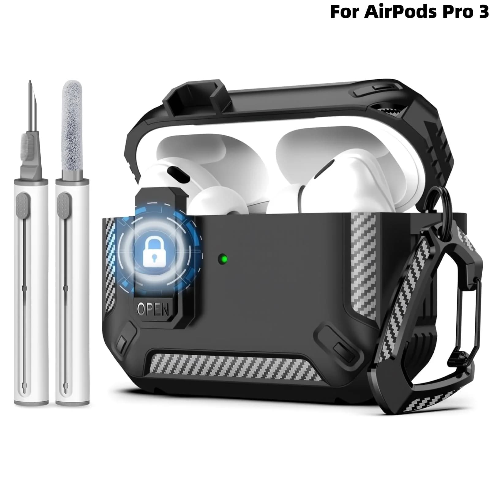 for Airpods Pro 3 Secure Lock Earphone Case Shockproof Hard Shell Full Protective Cover with Cleaning Pen for AirPods Pro 3 Case