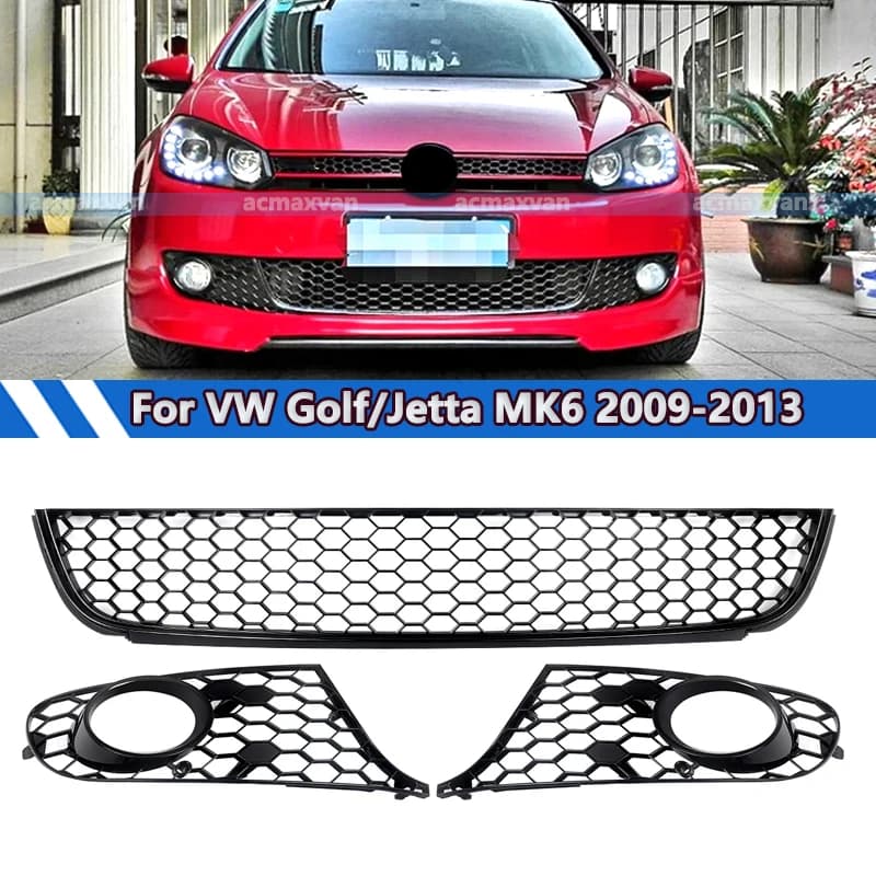 Magickit Front Lower Grille Fog Light Grill Cover Honeycomb For 2009-13 VW Golf/Jetta MK6 Radiator Mesh Grille Assembly Black
