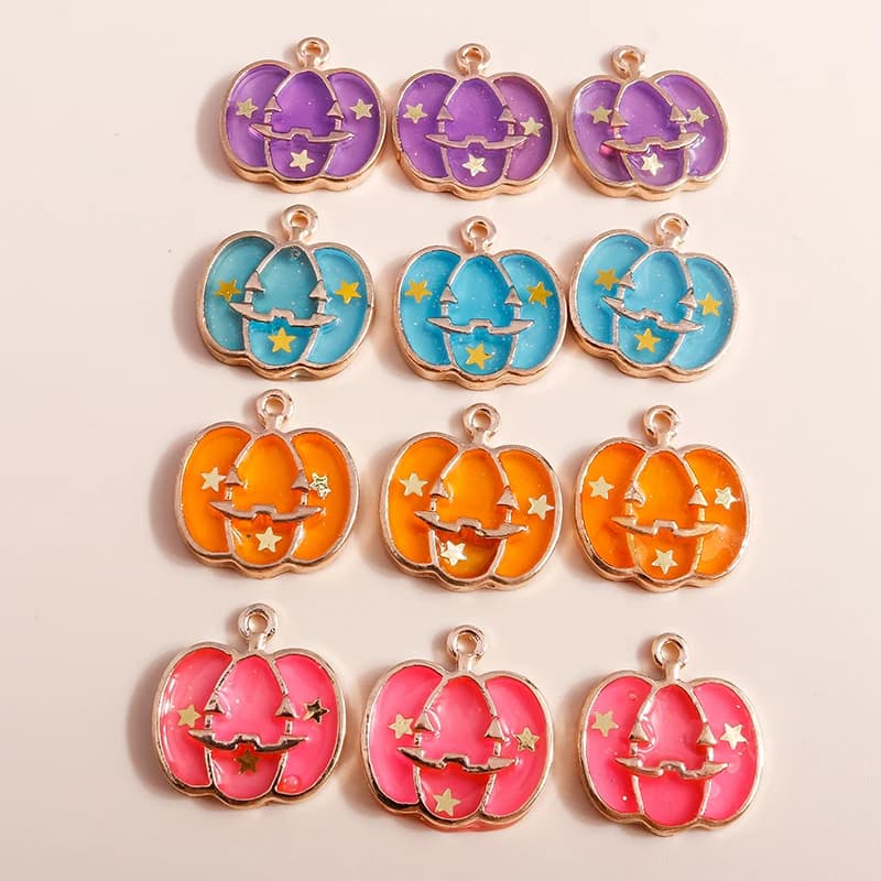 Leslie 10pcs Enamel Halloween Charms Candy Color Pumpkin Charms Pendants of Necklace Earrings DIY Jewelry Making Accessories