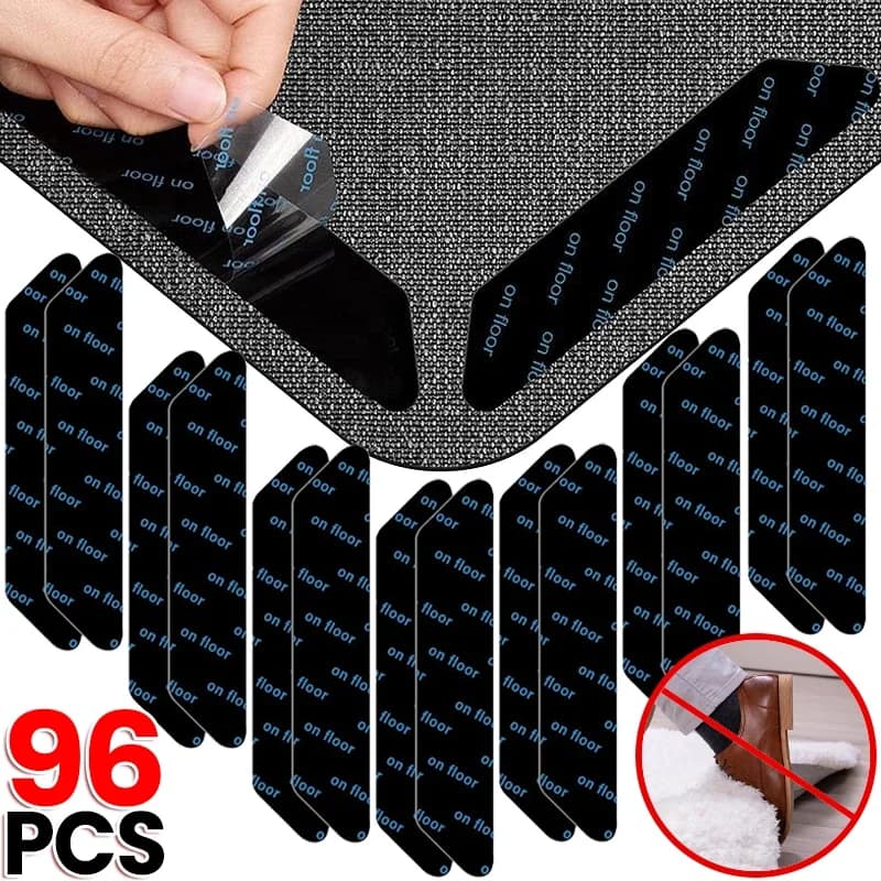 96/8pcs Carpet Non-slip Sticker Reusable Washable Anti Curling Carpet Patch Fixed Stickers Floor Rug Mat Tape Gripper Corner Pad