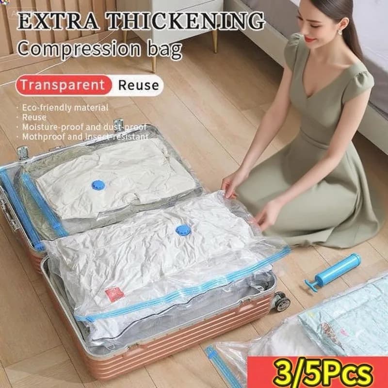 NEW 3/5PCS Vacuum Storage Bags for Clothes,Bedding,Space Saving Bags Storage Vacuum Seal Packet,Compressed Organizer Bag