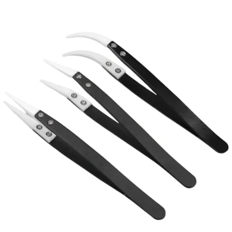 3PCS Anti-Static Ceramic Tweezers Stainless Steel Industrial Ceramic Tweezers Insulated Straight/Curved Tip Black-Whit Tweezers