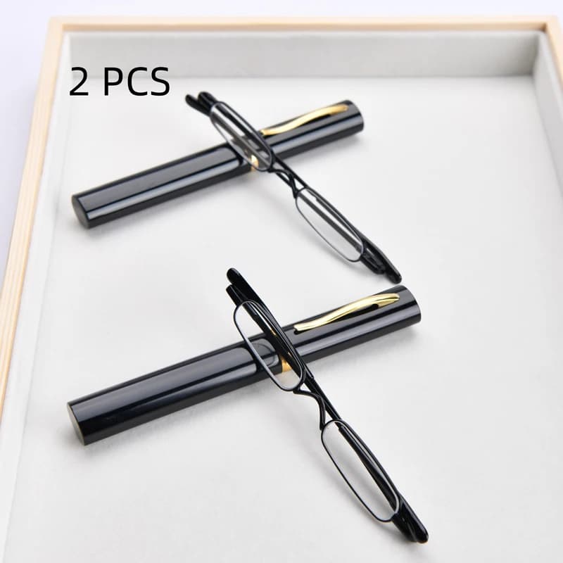 2PC Suit Mini Small Slim Reading Glasses with Tube Case Portable Lightweight Readers Glasses for Men Women Mini Compact