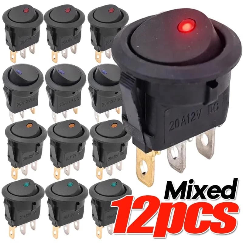 12V LED Boat Switch with Light Car Truck Rocker Switch on/Off Control SPST 3 Pin 2 Position for Marine Auto 1/3/12pcs