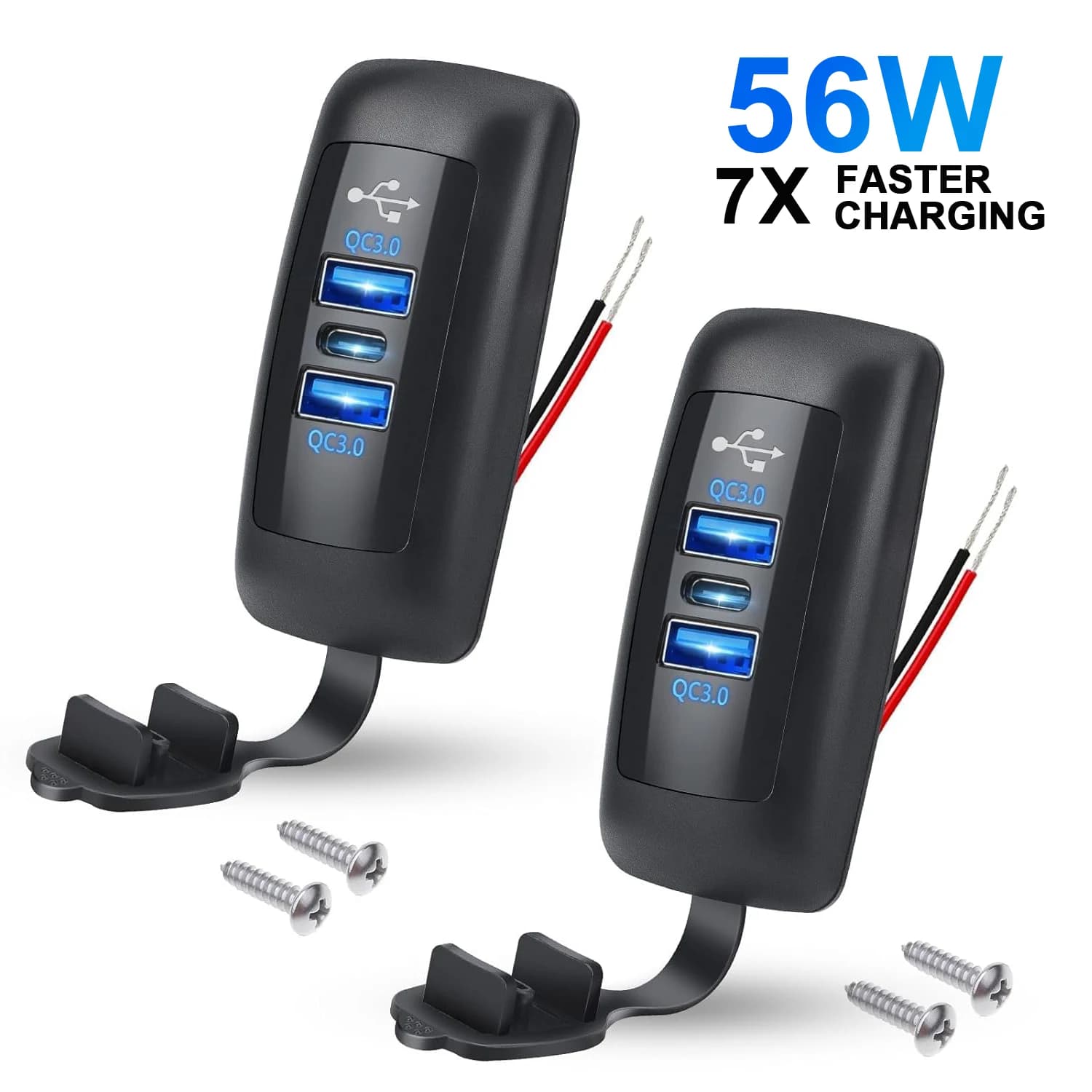 3-Ports Car Charger Socket Dual USB PD QC3.0 Port Quick Charge Adapter Waterproof for Truck Marine Motorcycle Car Accessories
