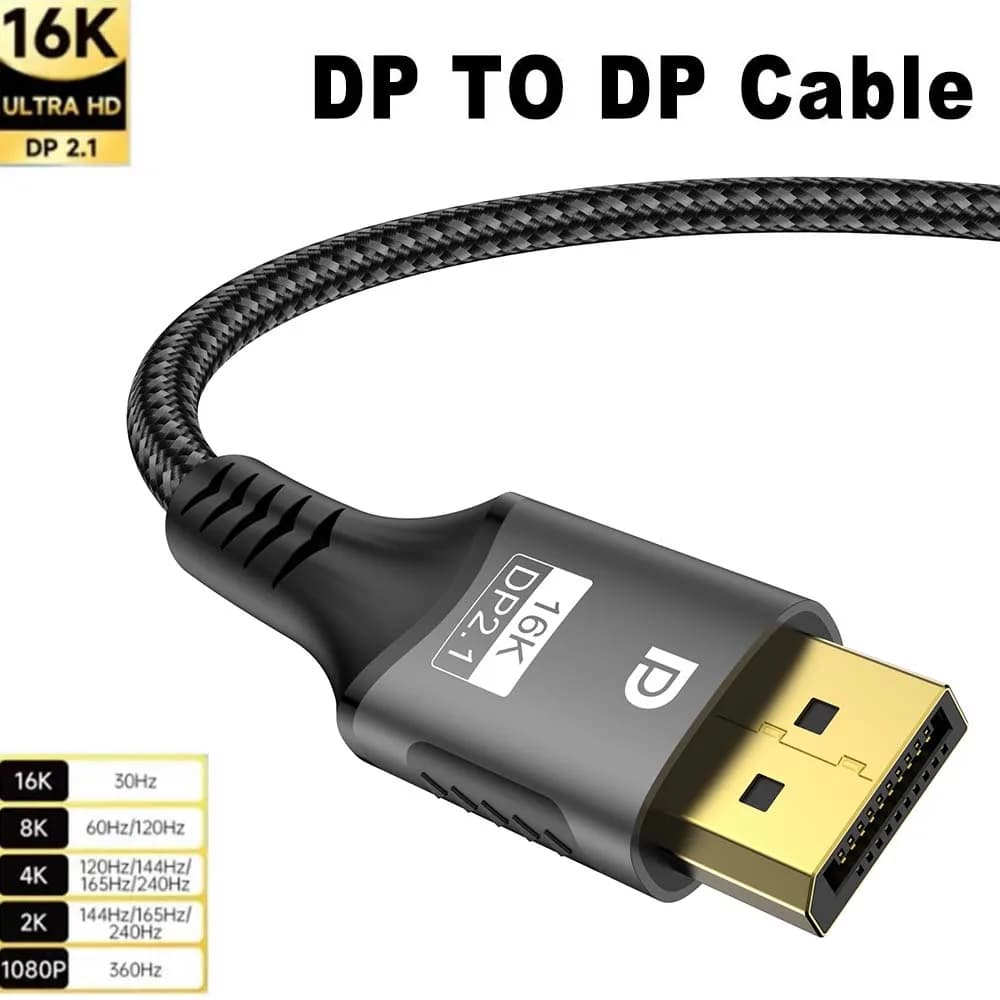 FDBRO Displayport 2.1 16K DP Cable 8K@120Hz/60Hz 4K@240Hz 80Gbps HDR Video Audio Cable for Laptop Xbox Projector Gaming Monitor