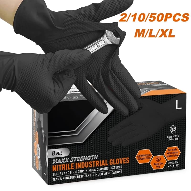 Heavy Duty Nitrile Safety Work Gloves Disposable 8mil Industrial Work Gloves Diamond Textured Men Mechanic Auto Gardening Gloves