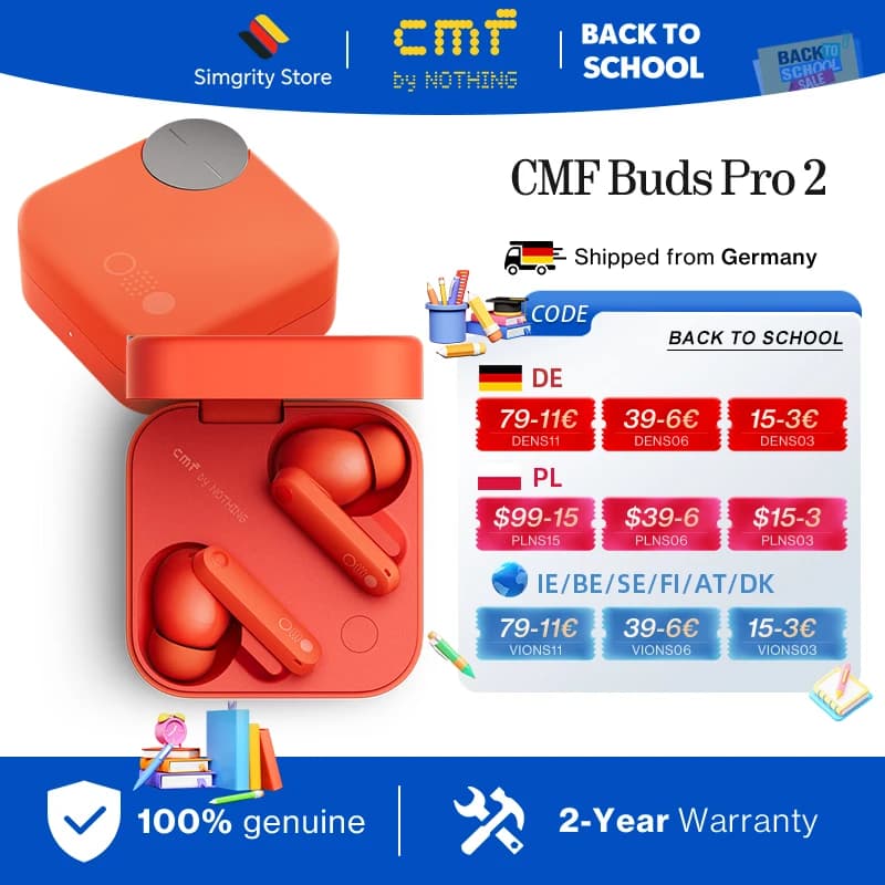CMF Buds Pro 2 with 50 dB Hybrid Active Noise Cancellation 6HD MICS