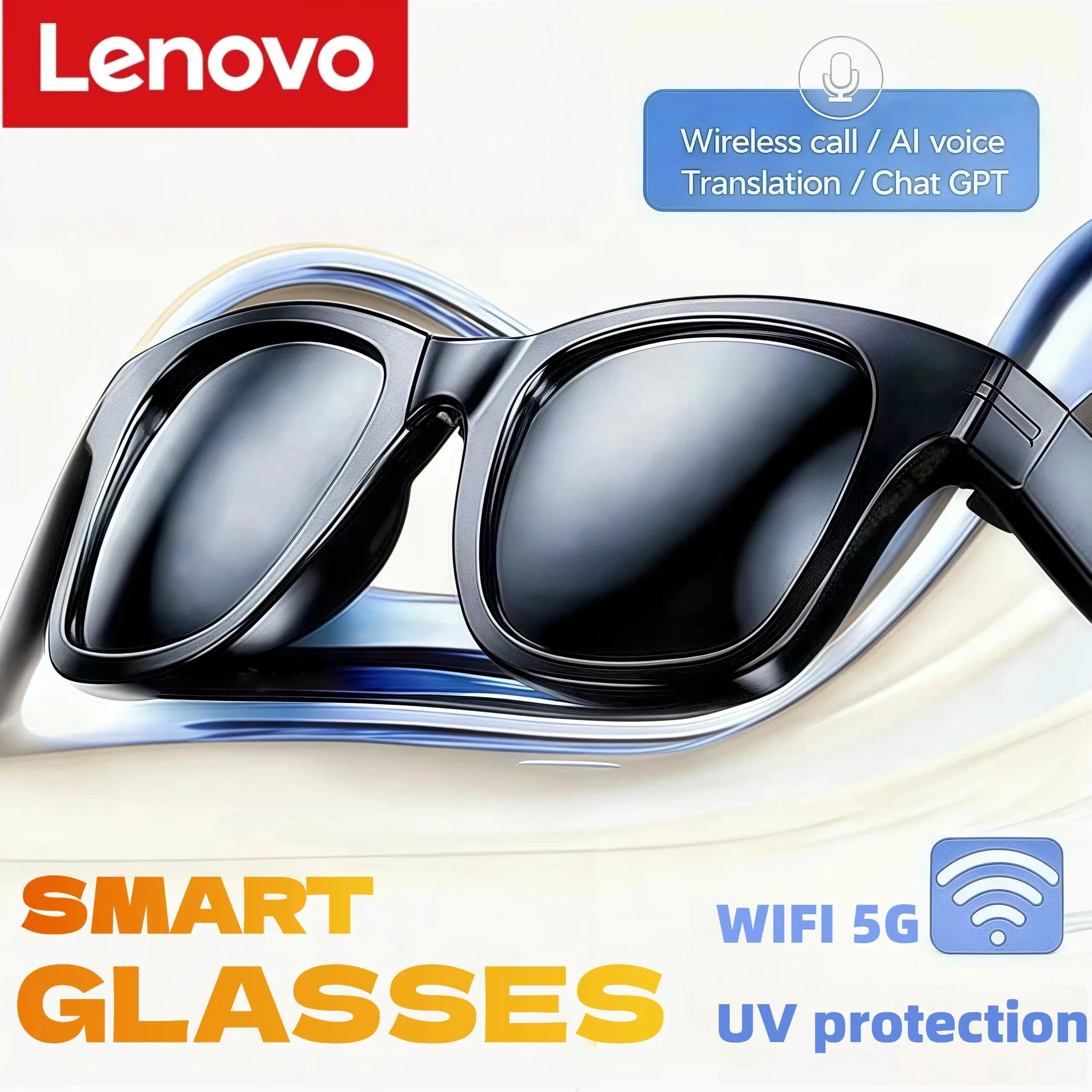 Lenovo Bluetooth Audio Glasses Men Color-Changing Multifunctional Smart Glasses Voice Assistant Music Player Call HD Sunglasses