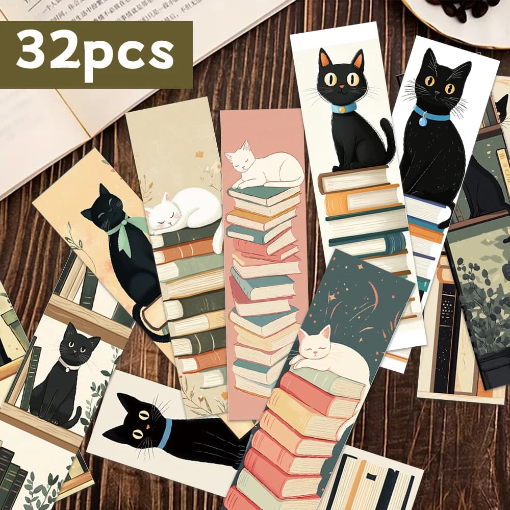32pcs, Cats and Books Bookmarks, Black Cats, For Teachers, Readers and Book Lovers, Bookmarks, Gifts, Parties, Birthday