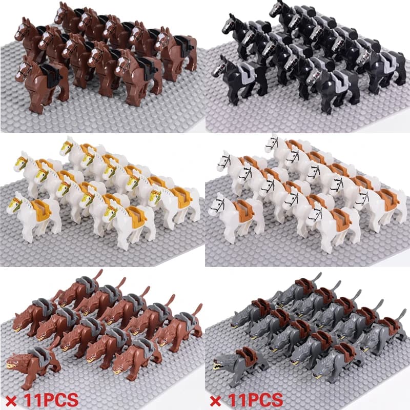 Medieval Military Sets Cavalry Figures War Horse Animals Building Blocks Parts Knight Accessories Toys for Kids Gifts