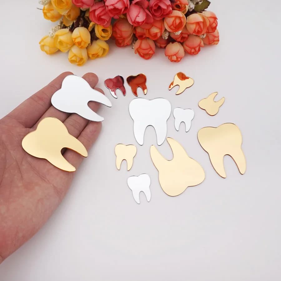 Lovely Tooth Shape Acrylic Mirror Mini 3D DIY Stickers First Teeth Babyshower Party Decor Accessories Supply Guest Favors Gift