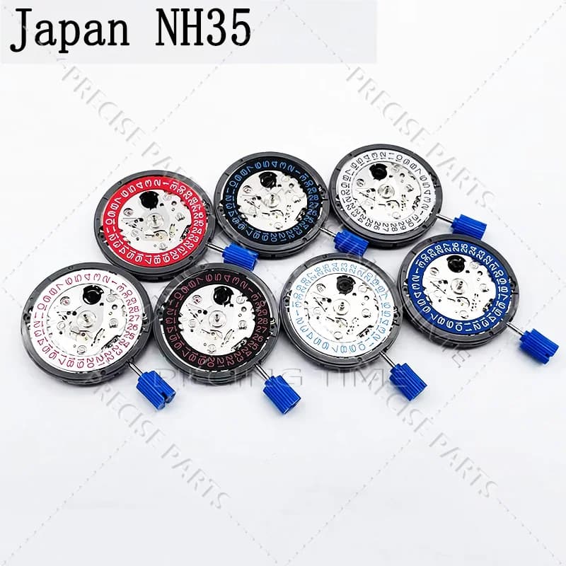 NH35 Mechanical Movement Modified Red Datewheel 3.0/3.8 Crown Japan Mod NH35A Mechanism Black/Blue/Vintage-Silver Disc