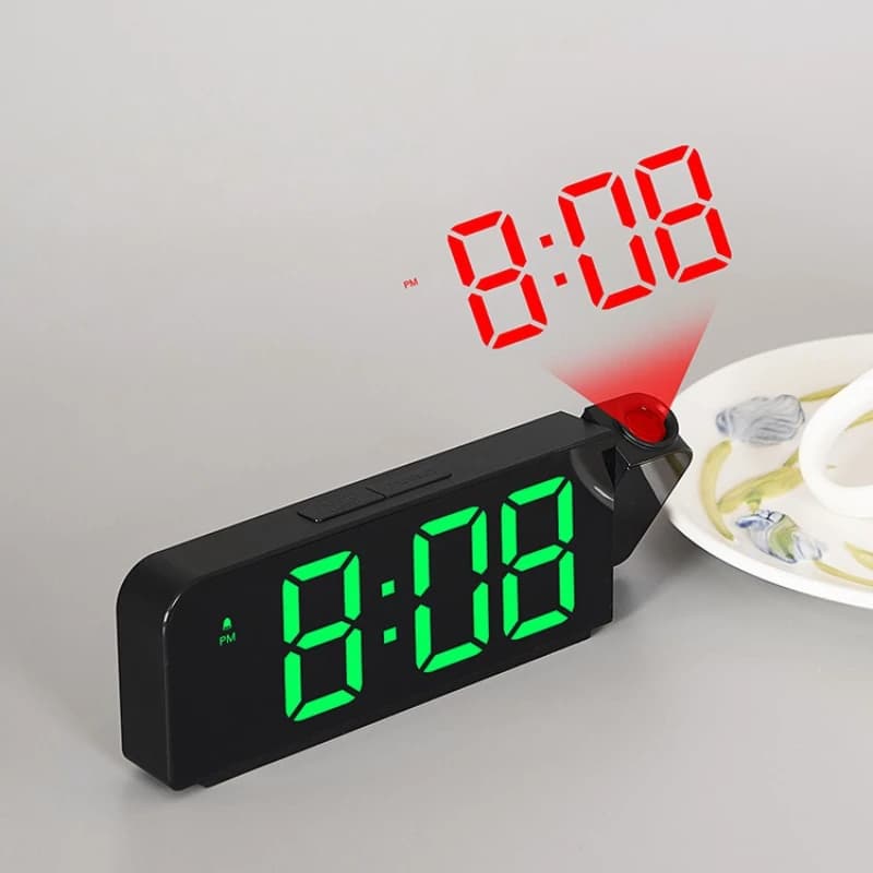 USB Powered Projection Alarm Clock TEMP Date Night Mode Power-off Memory Table Clock 2 Display Modes 12H/24H LED Digital Clock