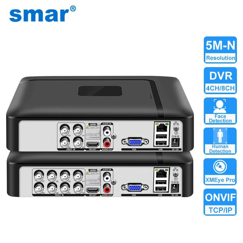 Smar H.265 4CH/8CH CCTV DVR 5M-N 5 in 1 AHD CVI TVI CVBS IP Camera Hybrid Digital Video Recorder Home Security System Onvif NVR