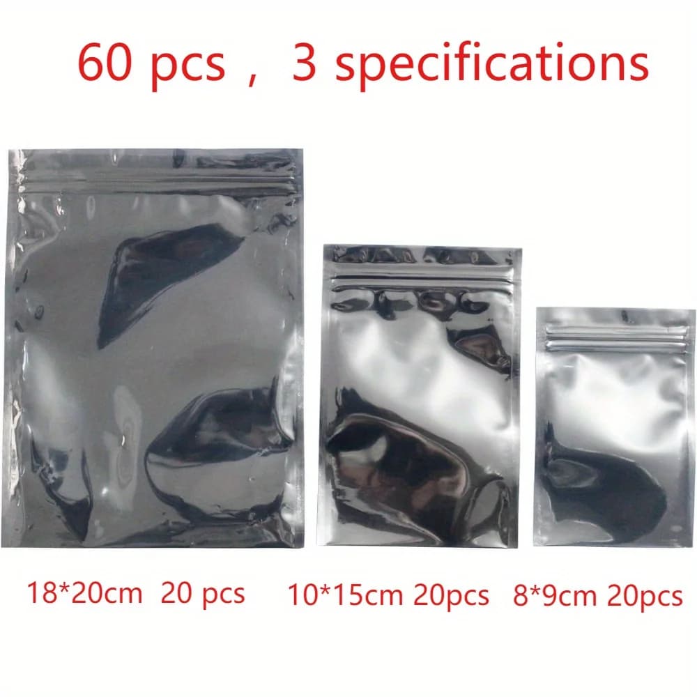60-Pack Anti-static PET Resealable Bags - Reusable Storage Bags for Electronics, Jewelry, and Gift Packaging