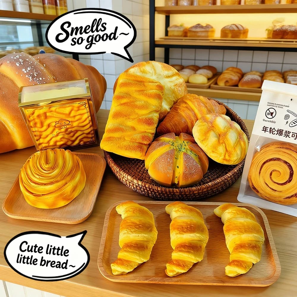Realistic Bread & Pastry Squishy Toy Set, Slow Rising PU Foam Food Squeeze Toys, Stress Relief Decompression Fidget Toys